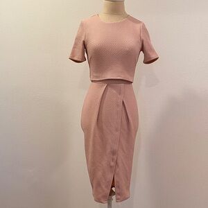 ASOS Pink Textured Midi Dress with a Slit in the front.